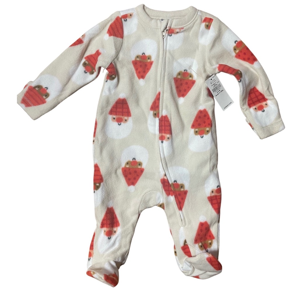 Old Navy Baby Santa Fleece Footed Sleeper 0-3M Cream Red Holiday 841488-01-1